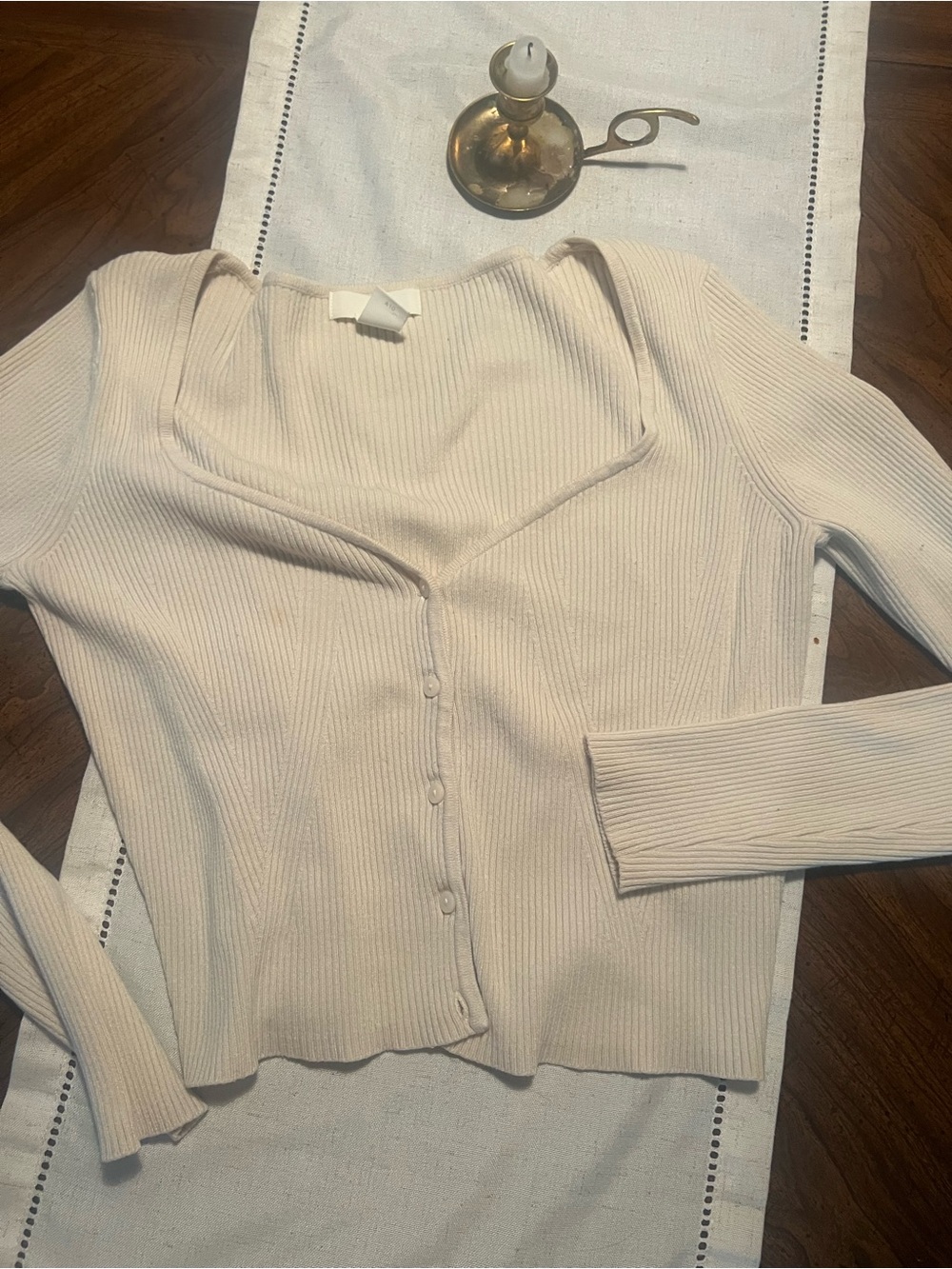 H&M ivory ribbed cardigan